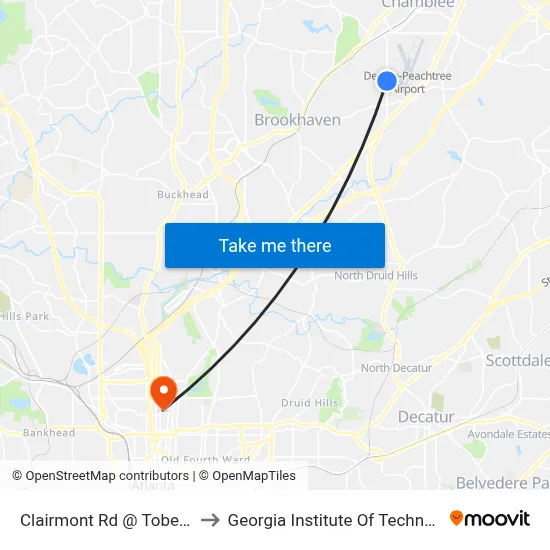 Clairmont Rd @ Tobey Rd to Georgia Institute Of Technology map