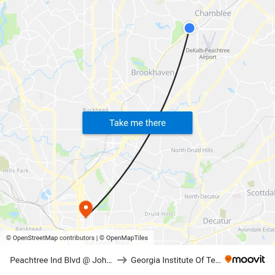 Peachtree Ind Blvd @ Johnson Ferry to Georgia Institute Of Technology map