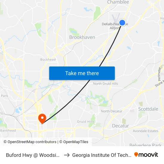 Buford Hwy @ Woodside Way to Georgia Institute Of Technology map