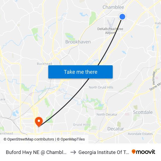 Buford Hwy NE @ Chamblee Tucker Rd to Georgia Institute Of Technology map