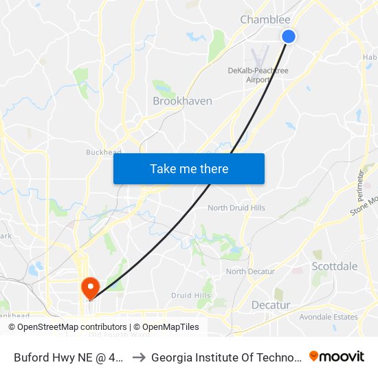 Buford Hwy NE @ 4995 to Georgia Institute Of Technology map