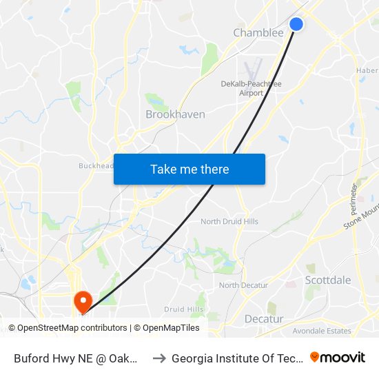Buford Hwy NE @ Oakmont Ave to Georgia Institute Of Technology map