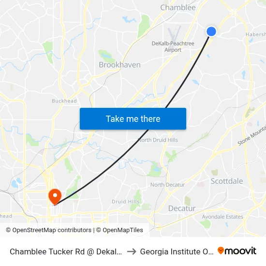 Chamblee Tucker Rd @ Dekalb Technology Pkwy to Georgia Institute Of Technology map