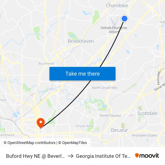 Buford Hwy NE @ Beverly Hills Dr to Georgia Institute Of Technology map