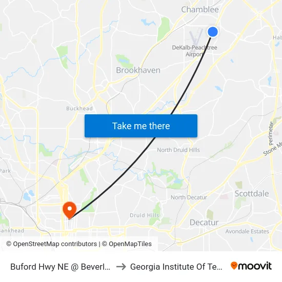 Buford Hwy NE @ Beverly Hills Dr to Georgia Institute Of Technology map