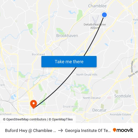 Buford Hwy @ Chamblee Tucker Rd to Georgia Institute Of Technology map