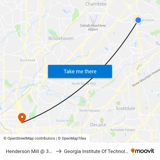 Henderson Mill @ 3208 to Georgia Institute Of Technology map