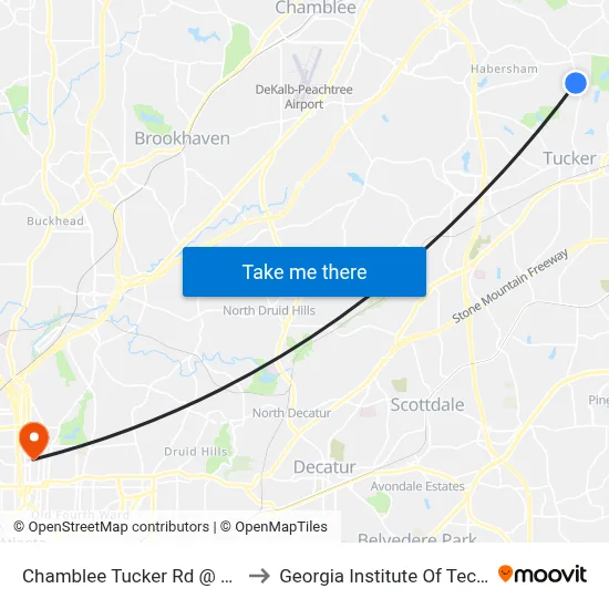 Chamblee Tucker Rd @ Menlo Dr to Georgia Institute Of Technology map