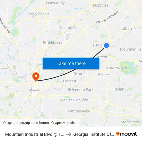 Mountain Industrial Blvd @ Tuckerstone Pkwy to Georgia Institute Of Technology map