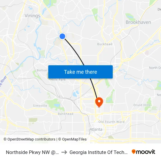 Northside Pkwy NW @ 3330 to Georgia Institute Of Technology map