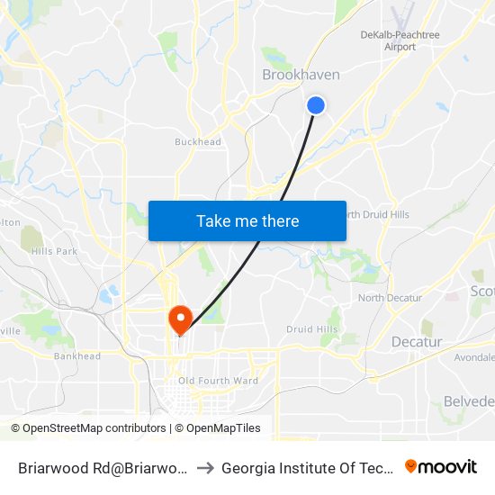 Briarwood Rd@Briarwood Hills to Georgia Institute Of Technology map