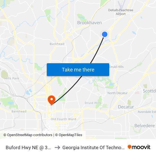 Buford Hwy NE @ 3580 to Georgia Institute Of Technology map