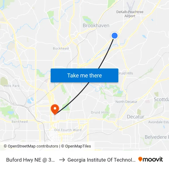 Buford Hwy NE @ 3658 to Georgia Institute Of Technology map