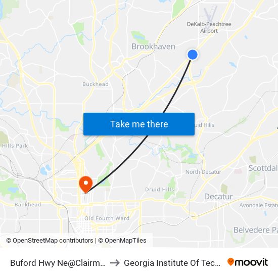 Buford Hwy Ne@Clairmont Ter to Georgia Institute Of Technology map