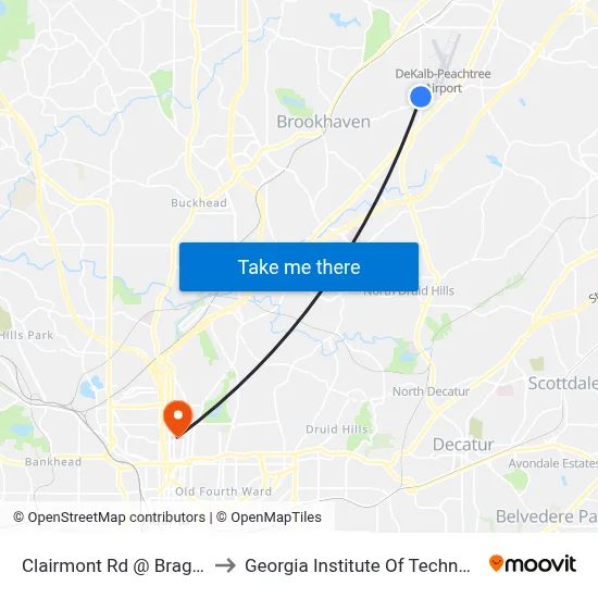 Clairmont Rd @ Bragg St to Georgia Institute Of Technology map