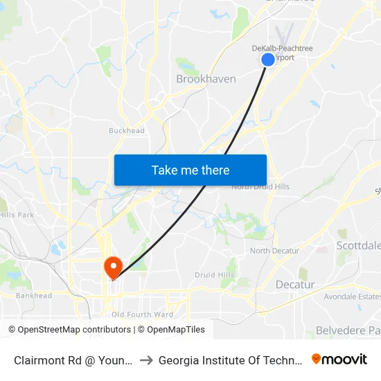 Clairmont Rd @ Young Rd to Georgia Institute Of Technology map