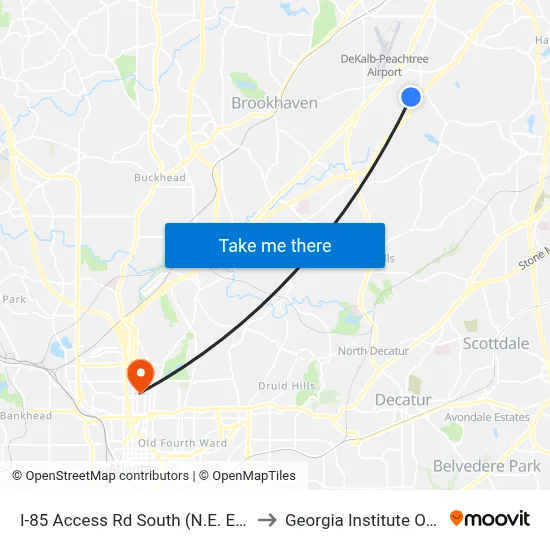 I-85 Access Rd South (N.E. Expy) @ Plaster Rd to Georgia Institute Of Technology map
