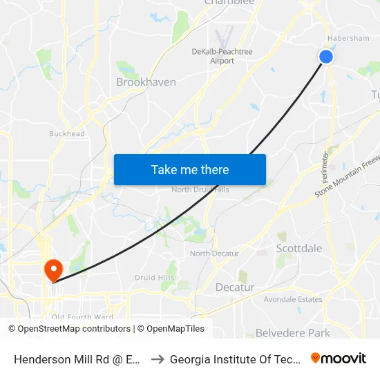 Henderson Mill Rd @ Evans Rd to Georgia Institute Of Technology map