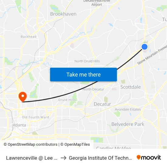 Lawrenceville @ Lee Way to Georgia Institute Of Technology map