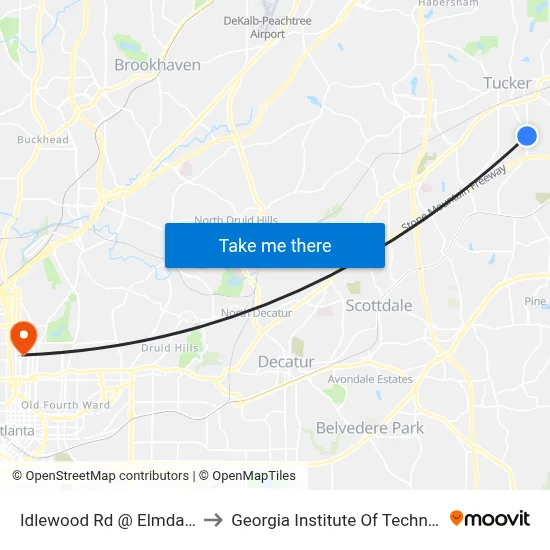 Idlewood Rd @ Elmdale Dr to Georgia Institute Of Technology map