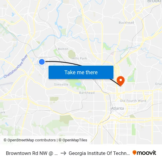 Browntown Rd NW @ 2741 to Georgia Institute Of Technology map