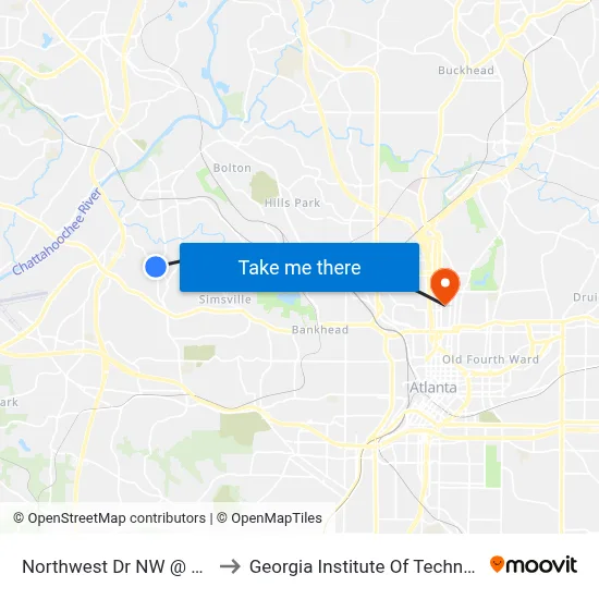 Northwest Dr NW @ 1190 to Georgia Institute Of Technology map