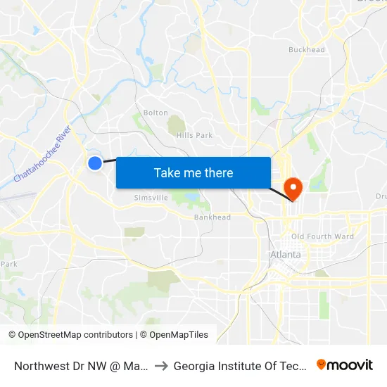 Northwest Dr NW @ Mango Cir to Georgia Institute Of Technology map