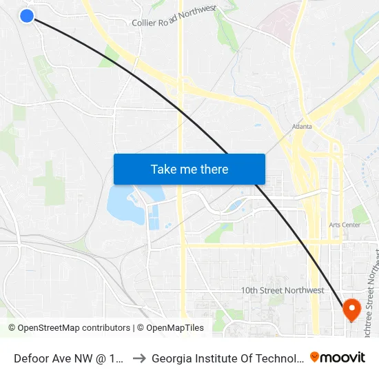 Defoor Ave NW @ 1990 to Georgia Institute Of Technology map