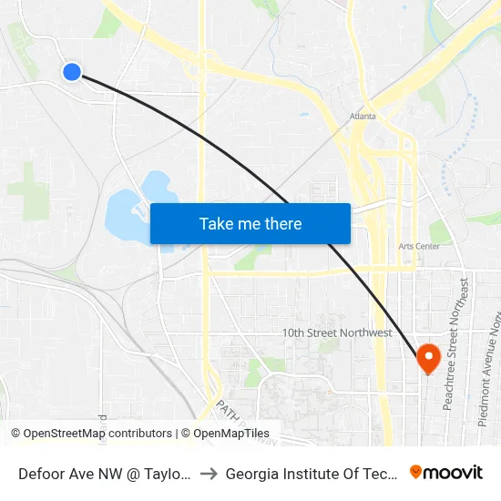 Defoor Ave NW @ Taylor St NW to Georgia Institute Of Technology map