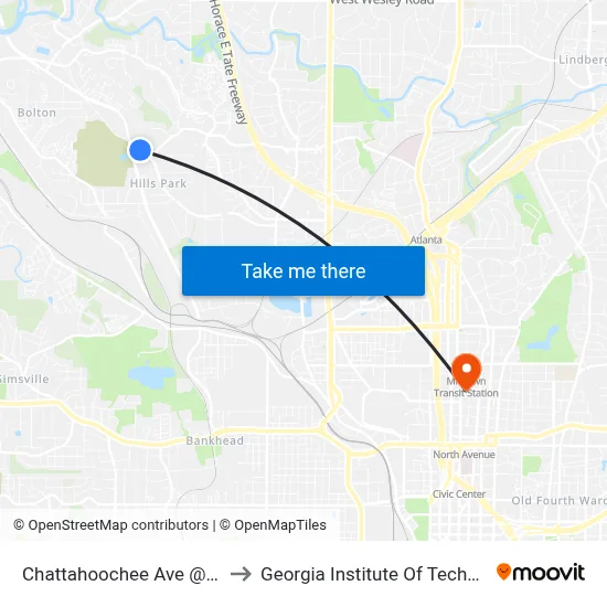 Chattahoochee Ave @ 1495 to Georgia Institute Of Technology map