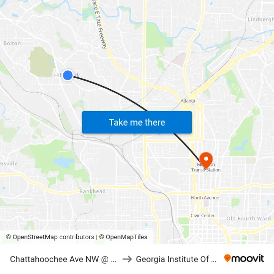 Chattahoochee Ave NW @ Logan Cir NW to Georgia Institute Of Technology map