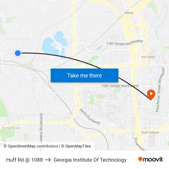 Huff Rd @ 1088 to Georgia Institute Of Technology map