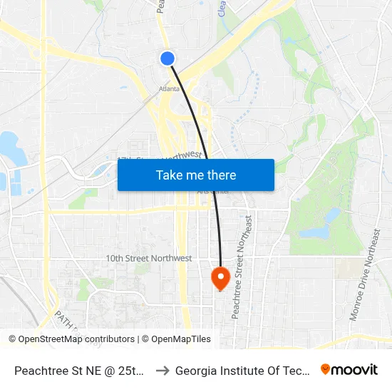 Peachtree St NE @ 25th St NW to Georgia Institute Of Technology map