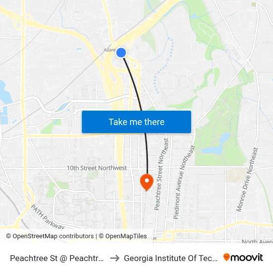Peachtree St @ Peachtree Conn to Georgia Institute Of Technology map