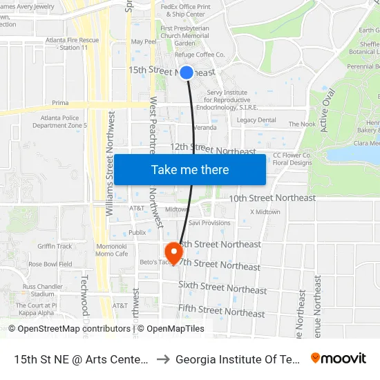 15th St NE @ Arts Center Way NE to Georgia Institute Of Technology map
