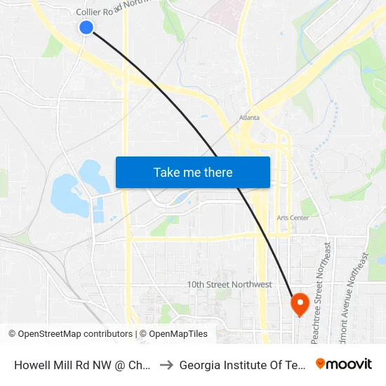 Howell Mill Rd NW @ Channing Dr to Georgia Institute Of Technology map