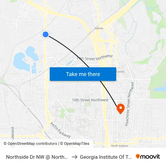 Northside Dr NW @ Northside Cir NW to Georgia Institute Of Technology map