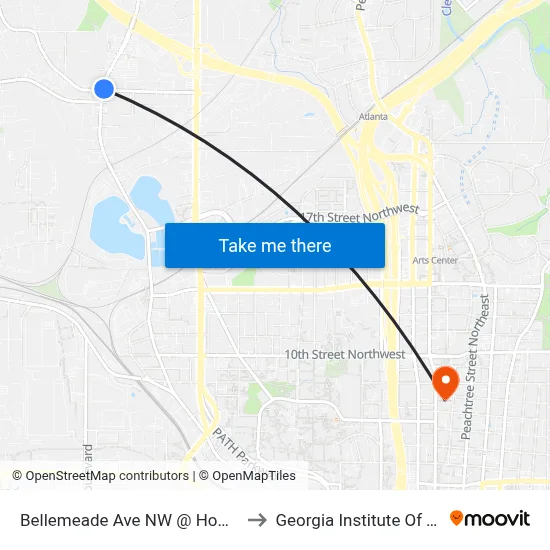 Bellemeade Ave NW @ Howell Mill Rd NW to Georgia Institute Of Technology map