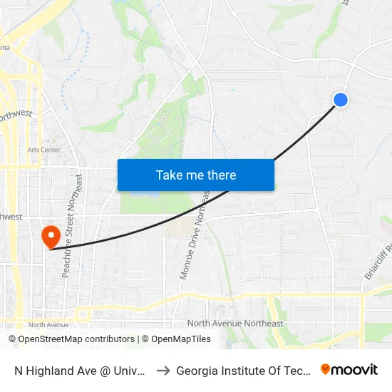 N Highland Ave @ University Dr to Georgia Institute Of Technology map