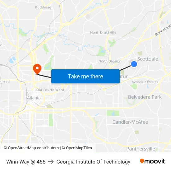 Winn Way @ 455 to Georgia Institute Of Technology map