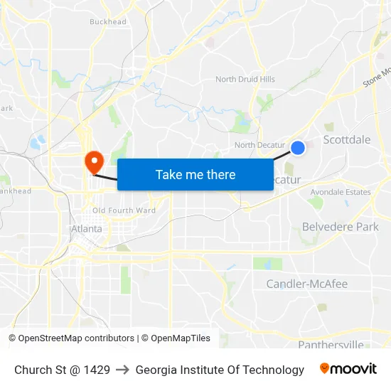 Church St @ 1429 to Georgia Institute Of Technology map