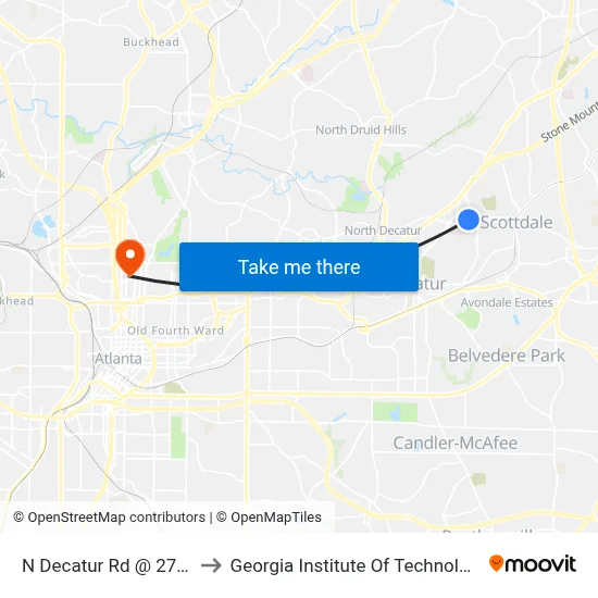N Decatur Rd @ 2787 to Georgia Institute Of Technology map