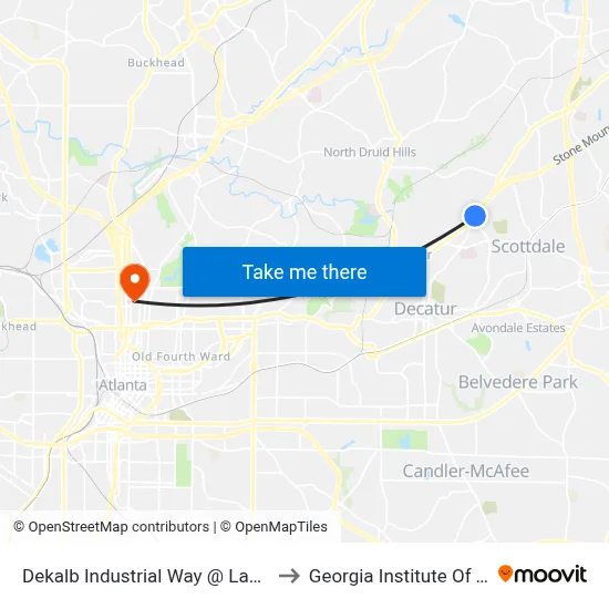 Dekalb Industrial Way @ Lawrenceville Hwy to Georgia Institute Of Technology map