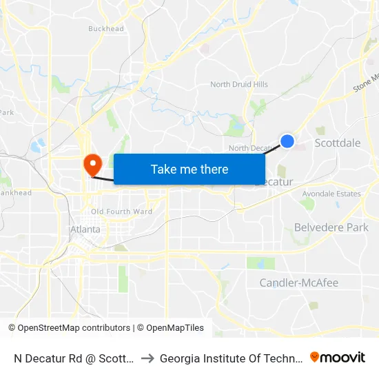 N Decatur Rd @ Scott Blvd to Georgia Institute Of Technology map