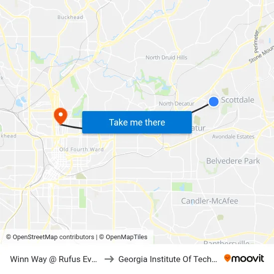 Winn Way @ Rufus Evans Dr to Georgia Institute Of Technology map
