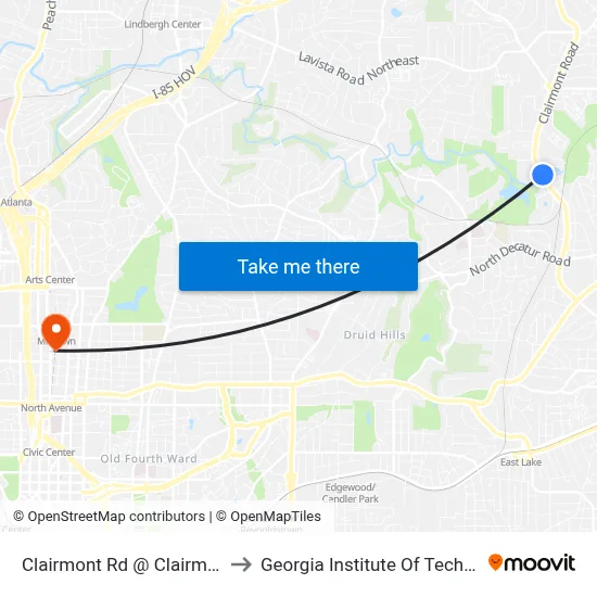 Clairmont Rd @ Clairmont Lk to Georgia Institute Of Technology map