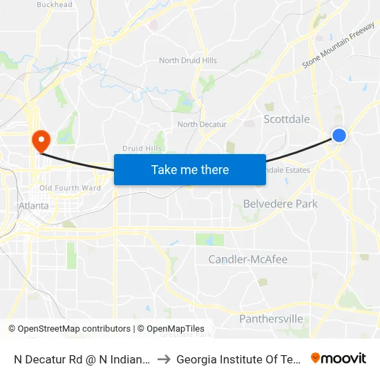 N Decatur Rd @ N Indian Creek Dr to Georgia Institute Of Technology map