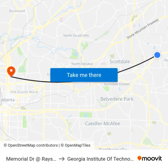 Memorial Dr @ Rays Rd to Georgia Institute Of Technology map