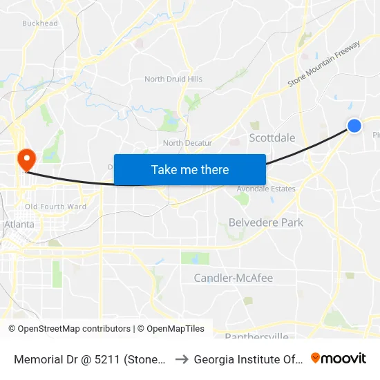 Memorial Dr @ 5211 (Stonemont Village Sc) to Georgia Institute Of Technology map