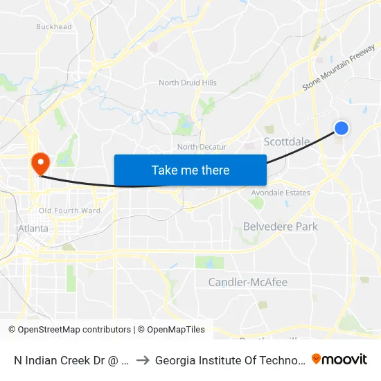 N Indian Creek Dr @ 751 to Georgia Institute Of Technology map